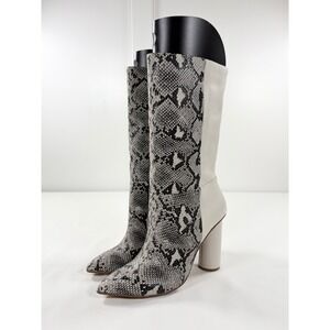 42 GOLD Kolby Boots Women 9 Snakeskin Print Off White Panel Pointed Toe Heel New
